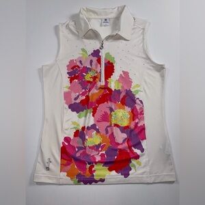 Daily Sports Floral Rhinestone Golf Top | Sleeveless Quarter Zip | M Sweden